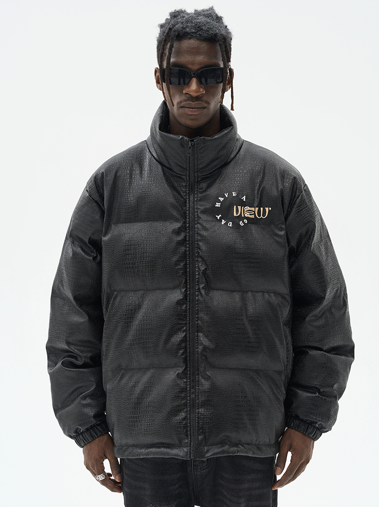 Harsh and Cruel Cartoon Face Faux Crocodile Leather Jacket