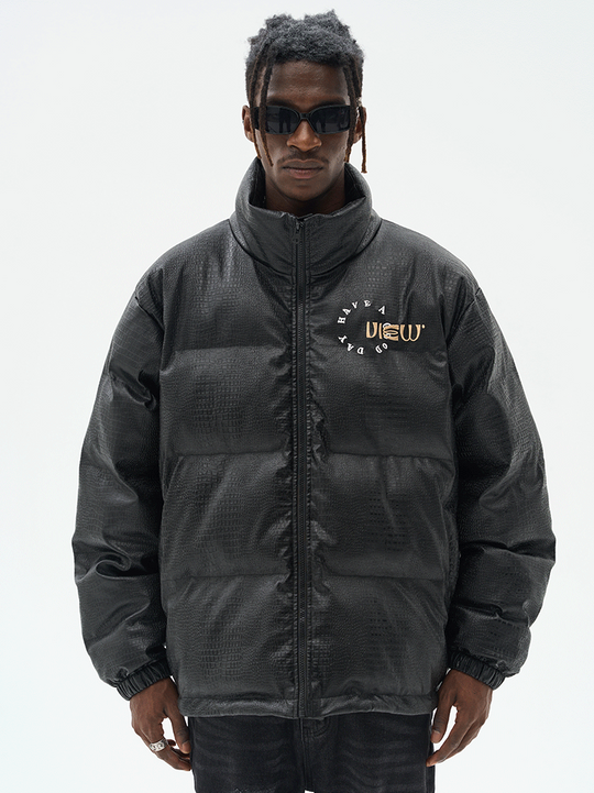 Harsh and Cruel Cartoon Face Faux Crocodile Leather Jacket