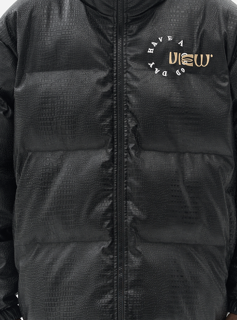 Harsh and Cruel Cartoon Face Faux Crocodile Leather Jacket