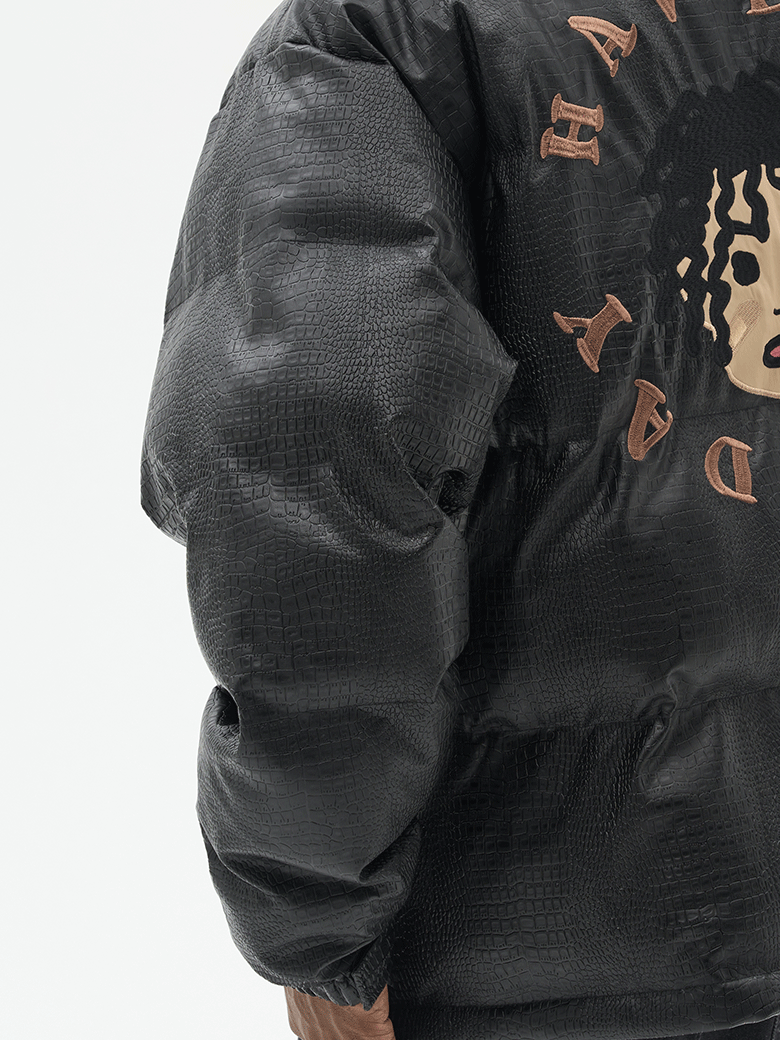 Harsh and Cruel Cartoon Face Faux Crocodile Leather Jacket