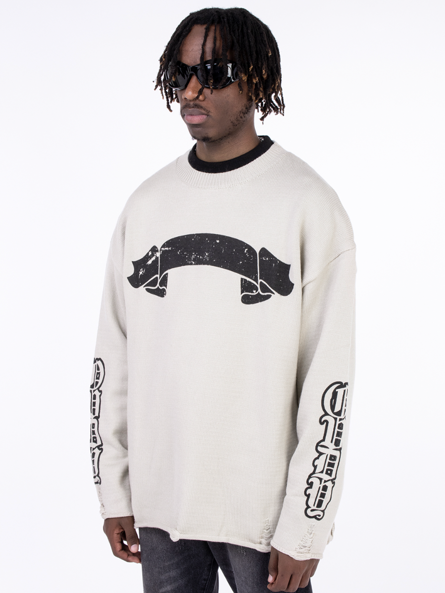 F3F Select Print Destruction Ripped Knit Sweater