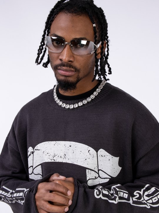 F3F Select Print Destruction Ripped Knit Sweater