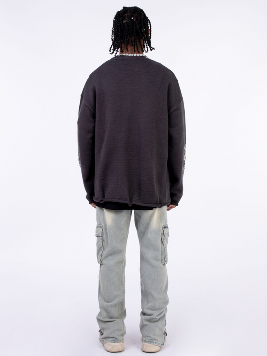 F3F Select Print Destruction Ripped Knit Sweater