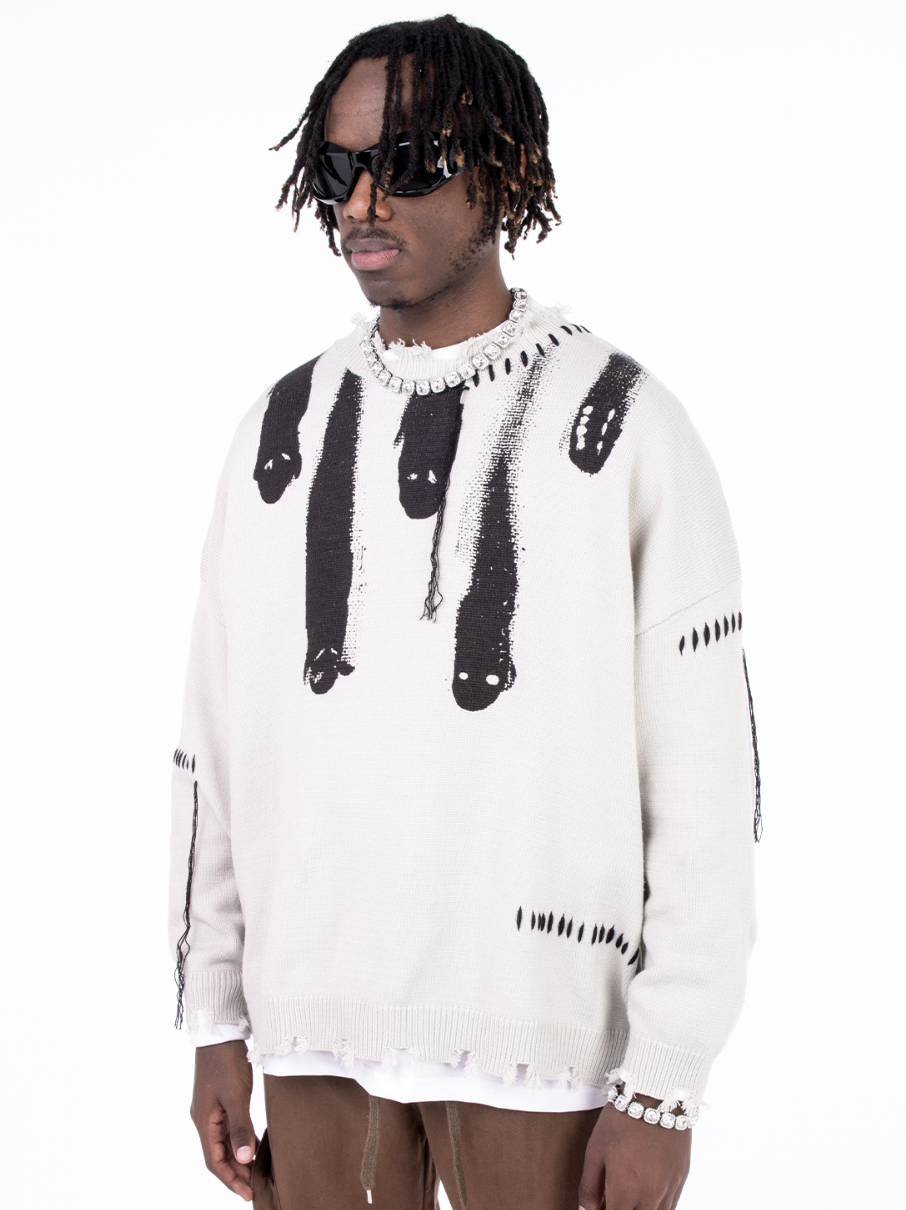 F3F Select Ghost Print Destroy Knit Sweater