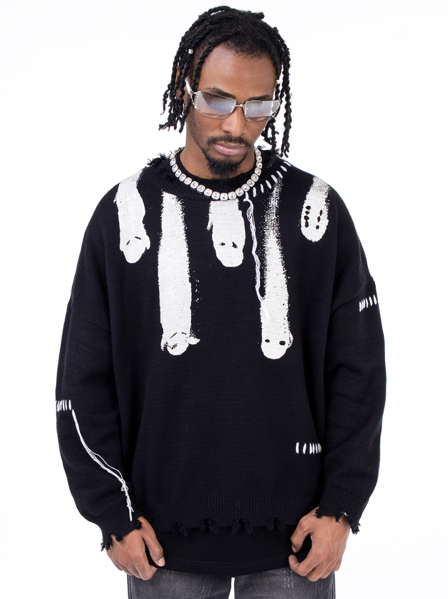F3F Select Ghost Print Destroy Knit Sweater