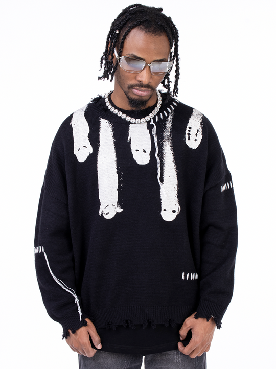 F3F Select Ghost Print Destroy Knit Sweater
