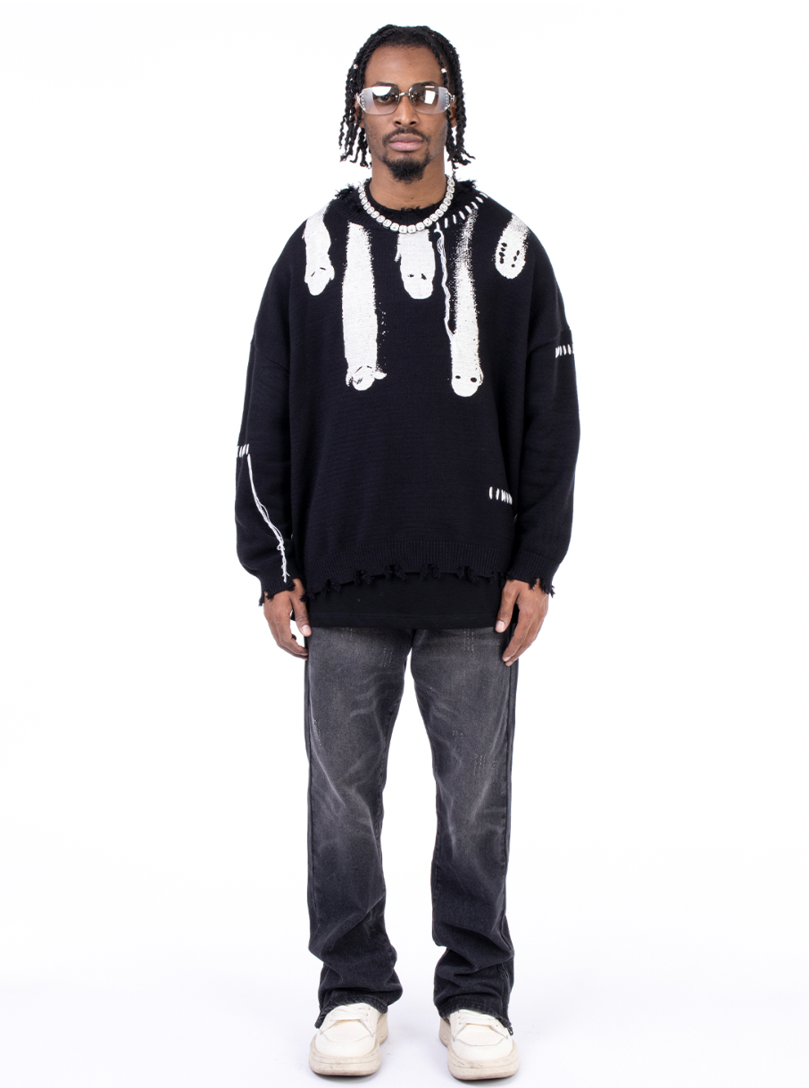 F3F Select Ghost Print Destroy Knit Sweater