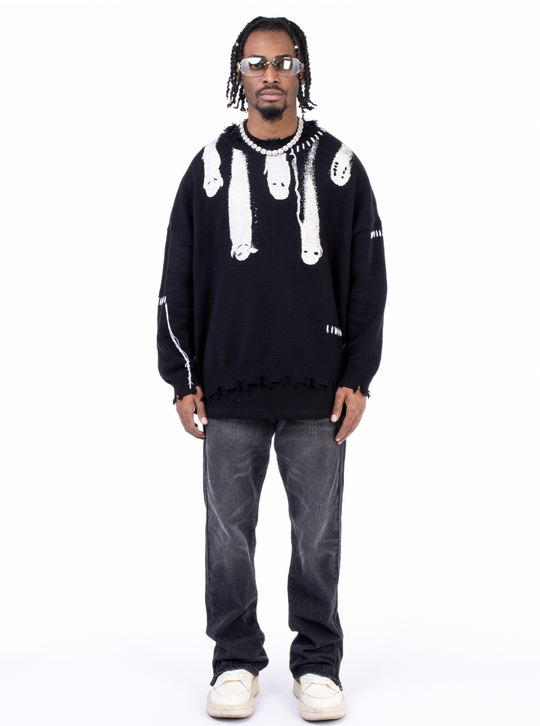 F3F Select Ghost Print Destroy Knit Sweater