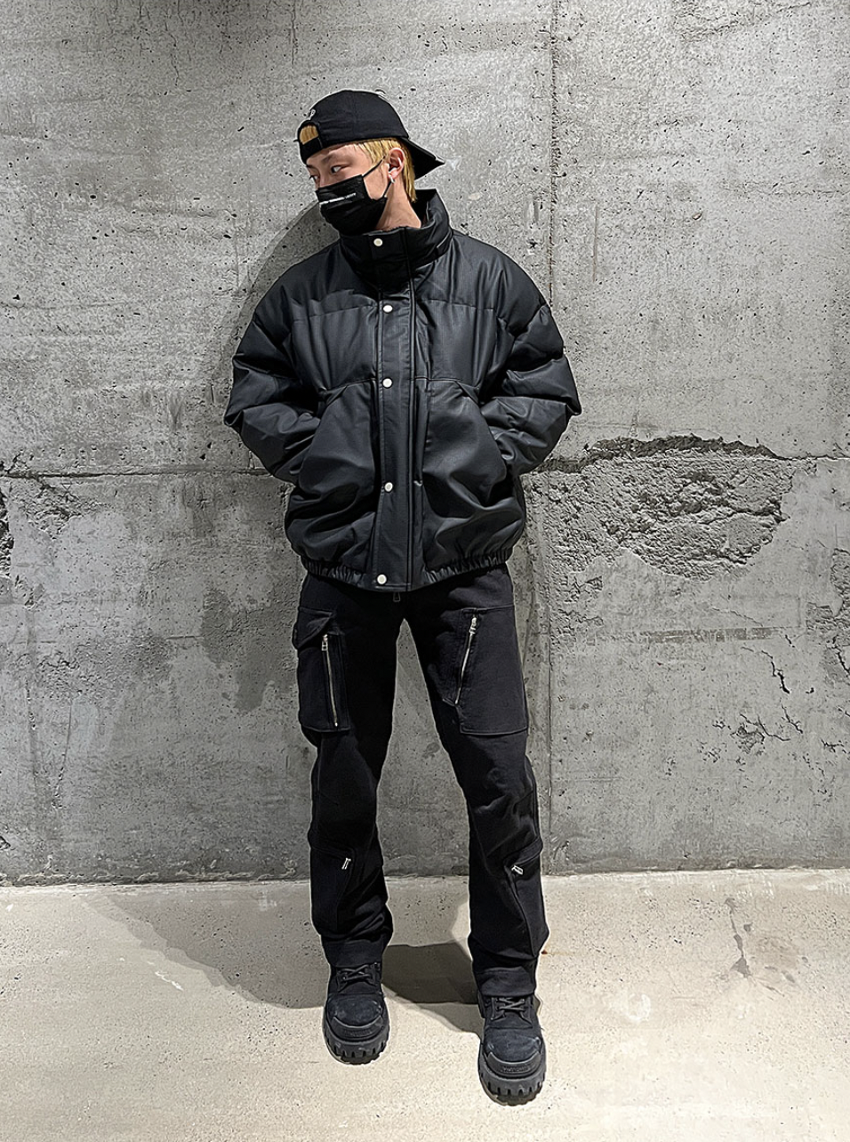 F3F Select Solid Color PU Leather Padded Jacket