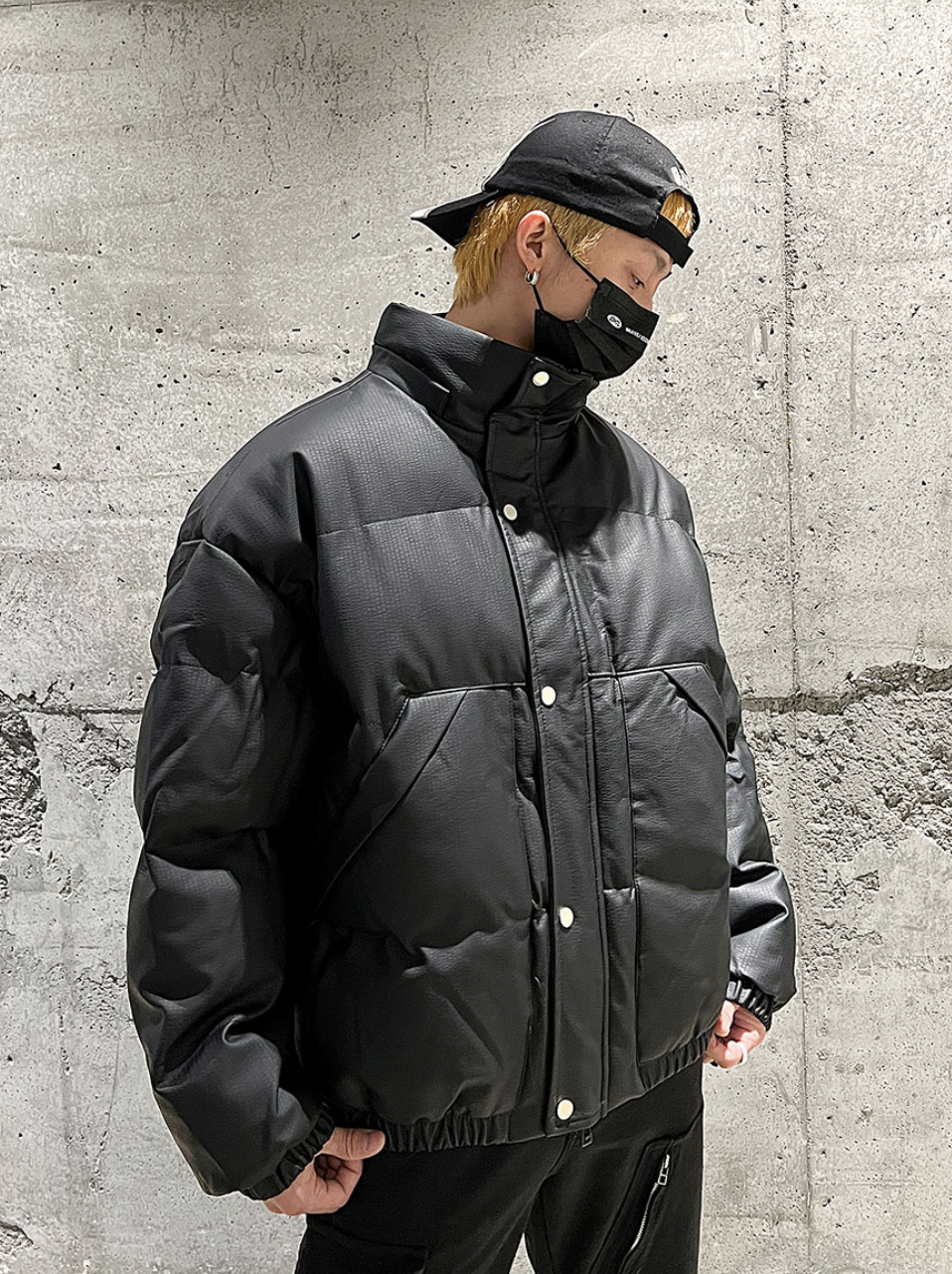 F3F Select Solid Color PU Leather Padded Jacket