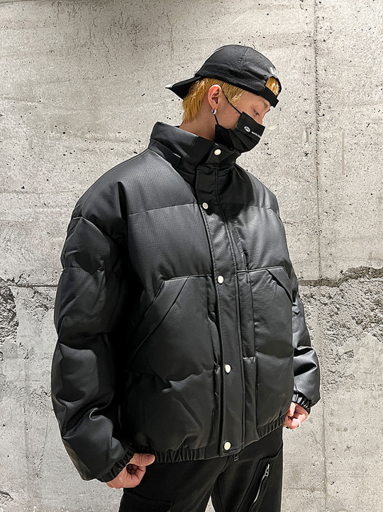 F3F Select Solid Color PU Leather Padded Jacket