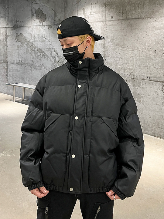 F3F Select Solid Color PU Leather Padded Jacket