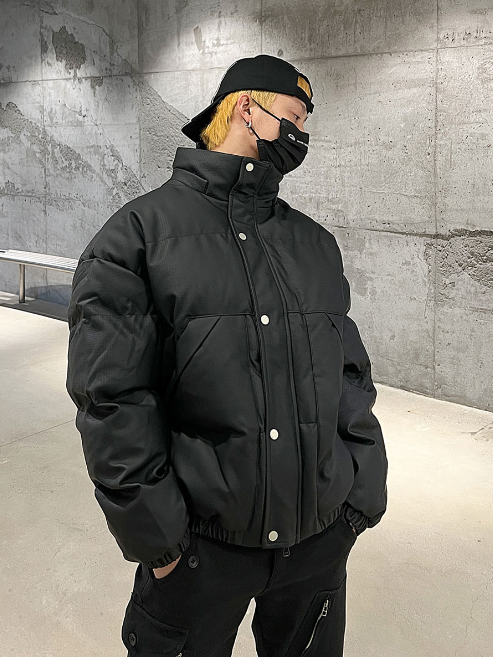 F3F Select Solid Color PU Leather Padded Jacket