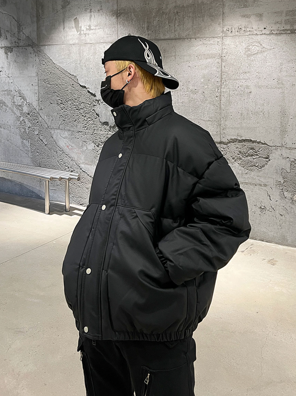 F3F Select Solid Color PU Leather Padded Jacket