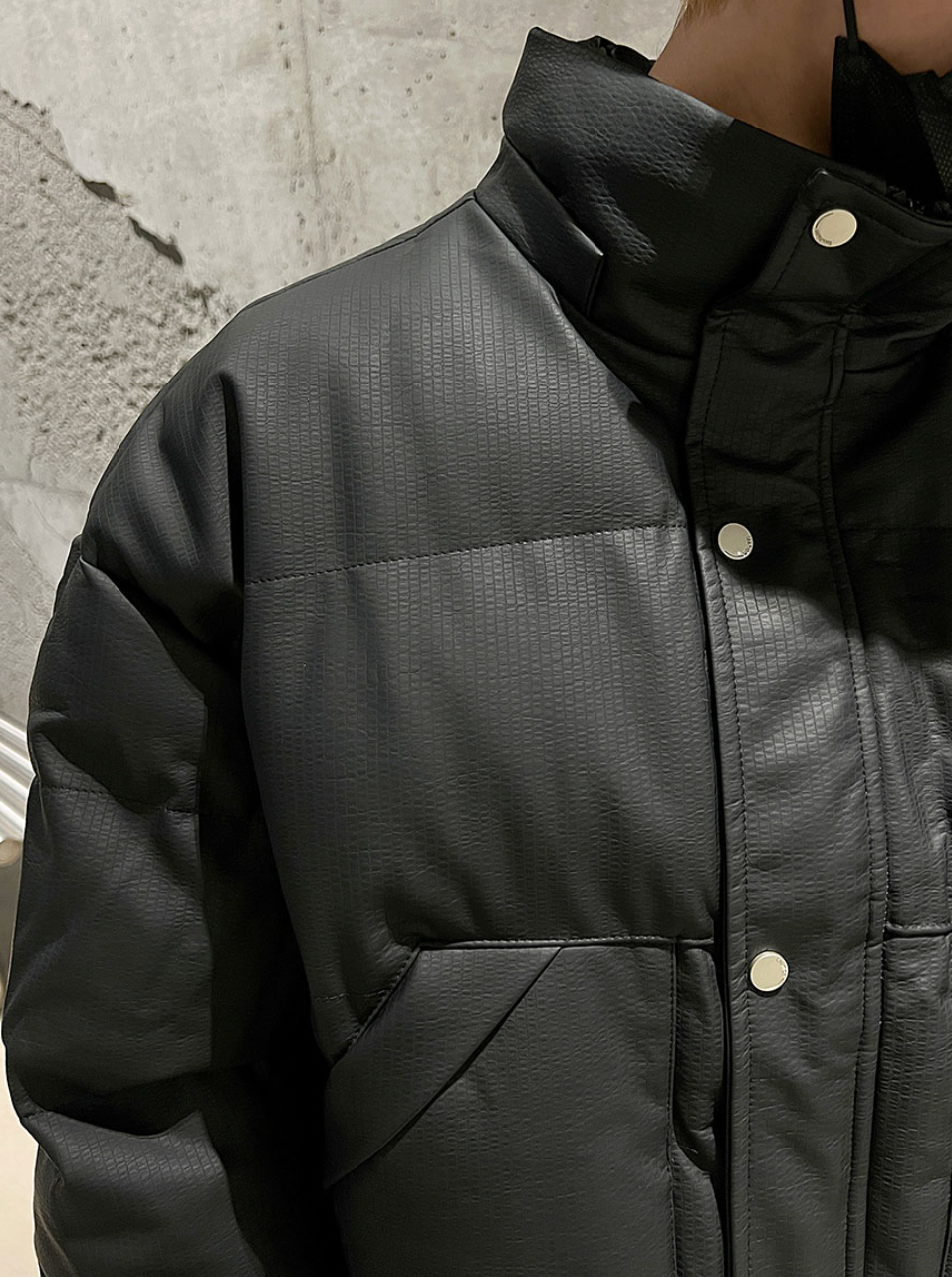 F3F Select Solid Color PU Leather Padded Jacket