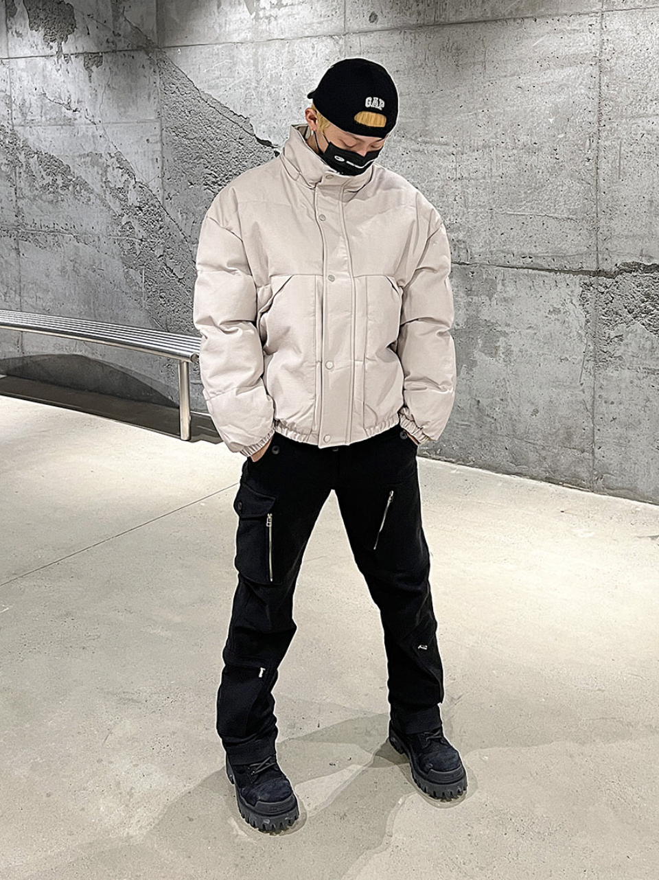 F3F Select Solid Color PU Leather Padded Jacket