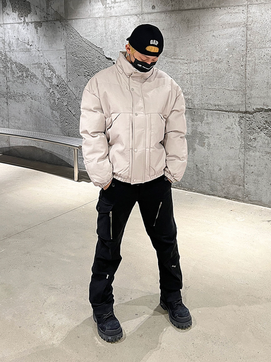 F3F Select Solid Color PU Leather Padded Jacket