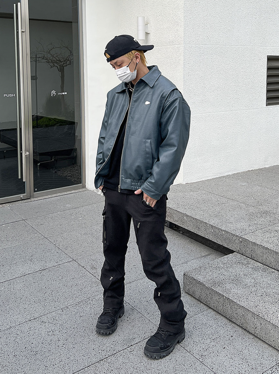 F3F Select Embroidered Stitching PU Leather Jacket