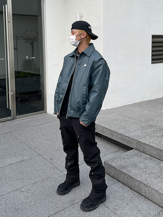 F3F Select Embroidered Stitching PU Leather Jacket