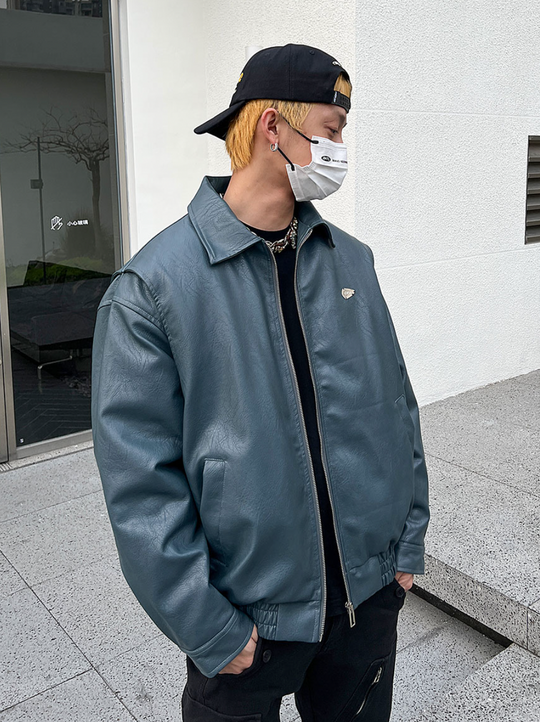 F3F Select Embroidered Stitching PU Leather Jacket