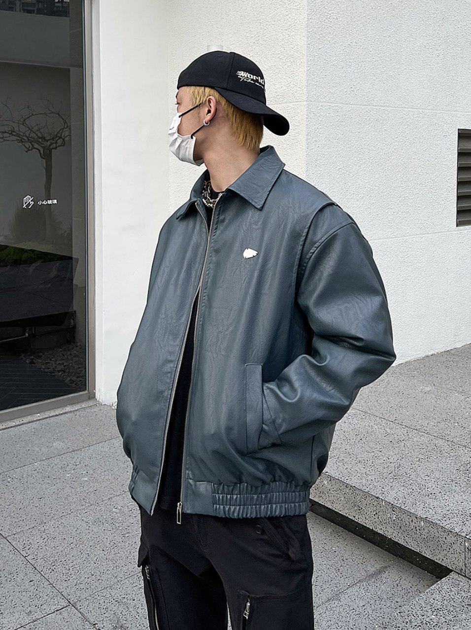 F3F Select Embroidered Stitching PU Leather Jacket