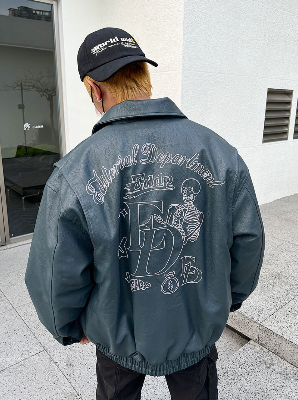 F3F Select Embroidered Stitching PU Leather Jacket