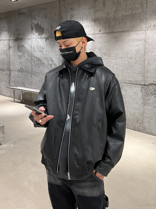 F3F Select Embroidered Stitching PU Leather Jacket