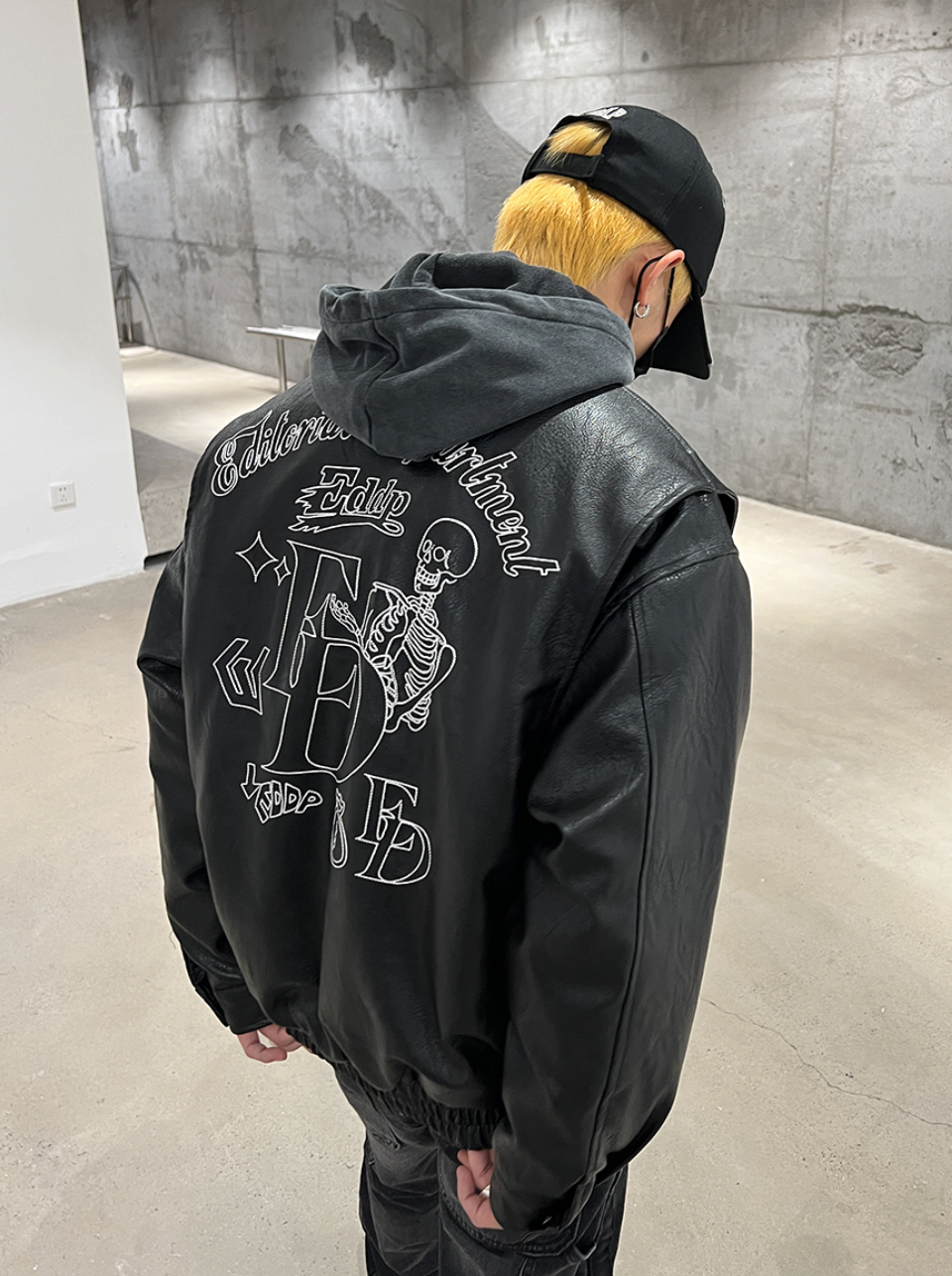 F3F Select Embroidered Stitching PU Leather Jacket