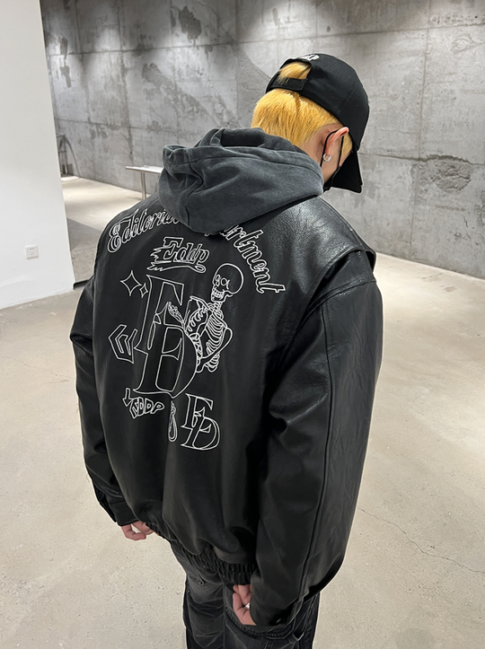 F3F Select Embroidered Stitching PU Leather Jacket