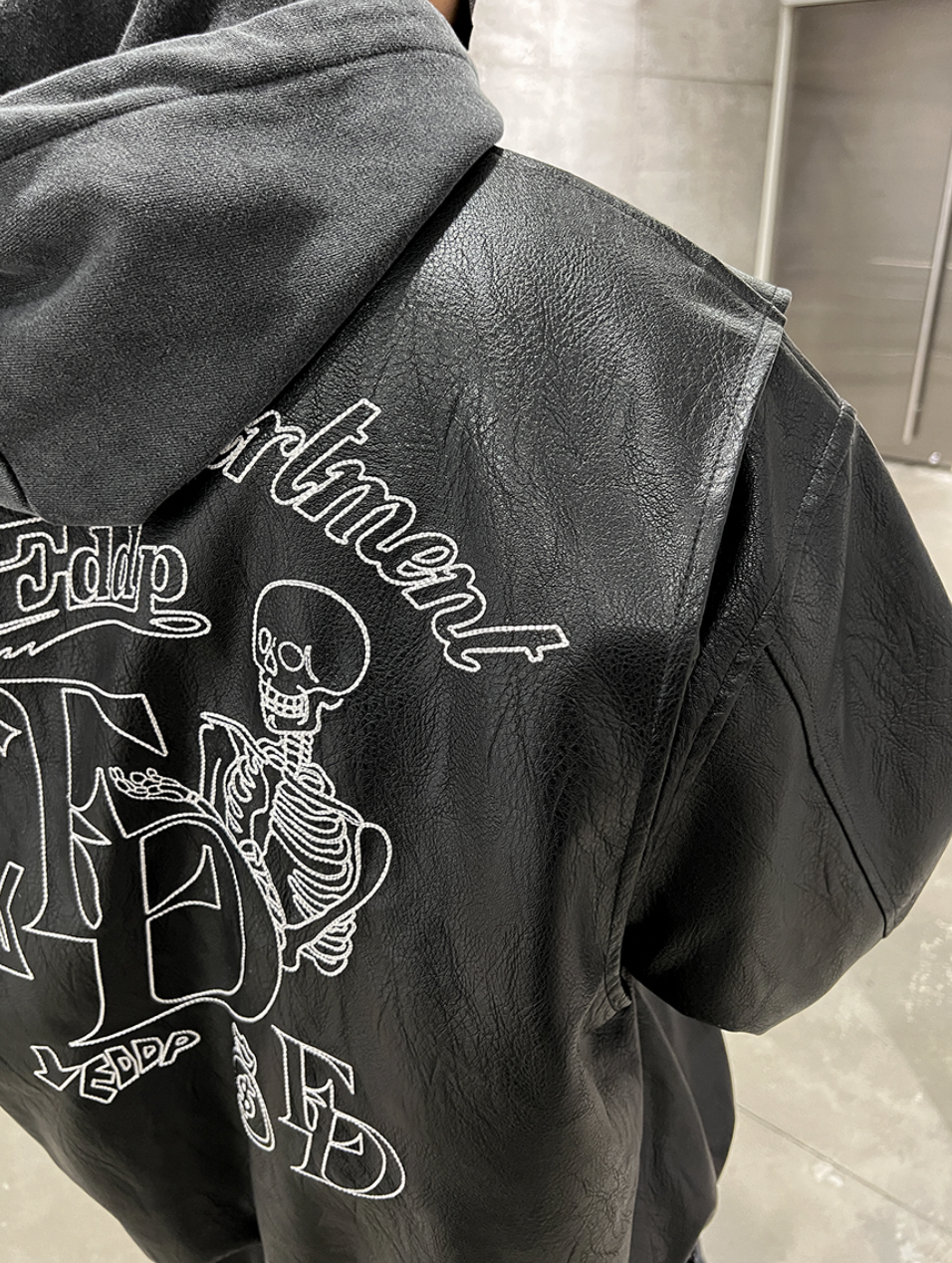 F3F Select Embroidered Stitching PU Leather Jacket