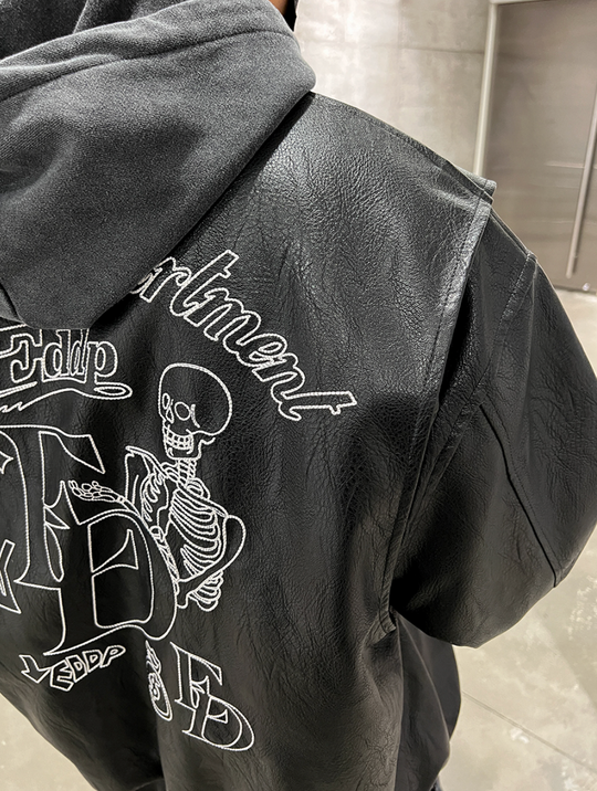 F3F Select Embroidered Stitching PU Leather Jacket