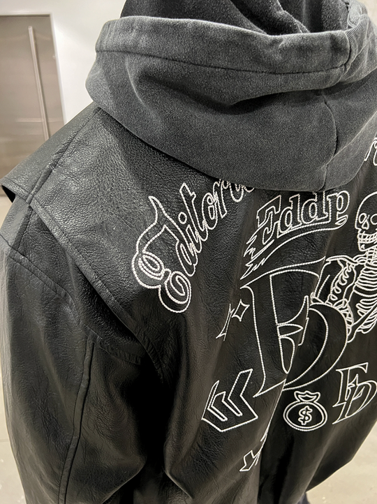 F3F Select Embroidered Stitching PU Leather Jacket