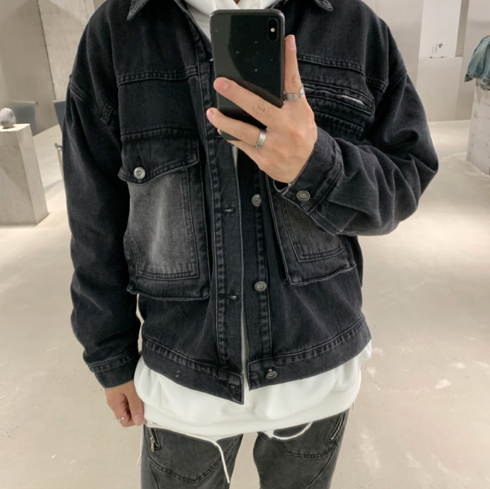 F3F Select Zipper Fake Pockets Workwear Denim Jacket