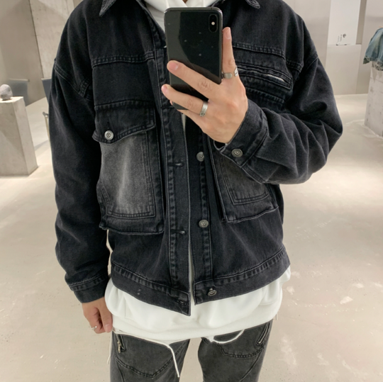 F3F Select Zipper Fake Pockets Workwear Denim Jacket