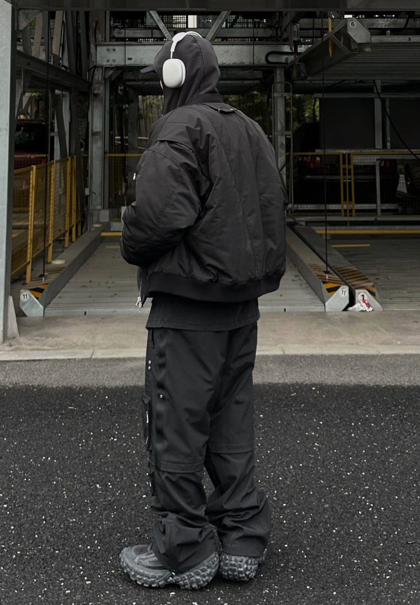 F2CE Nylon Multi Pocket Micro Flare Straight Leg Zipper Pants