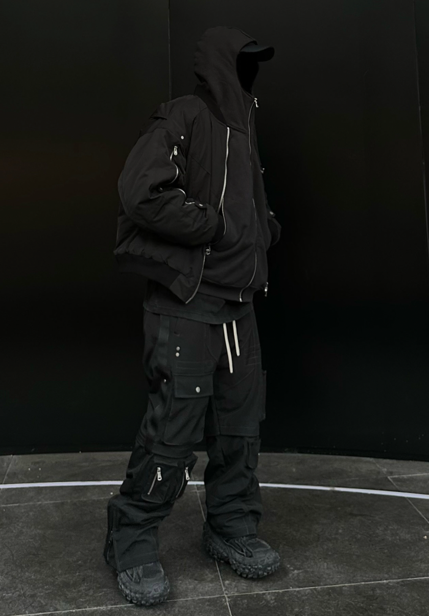 F2CE Nylon Multi Pocket Micro Flare Straight Leg Zipper Pants