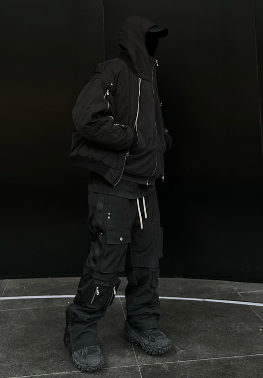 F2CE Nylon Multi Pocket Micro Flare Straight Leg Zipper Pants