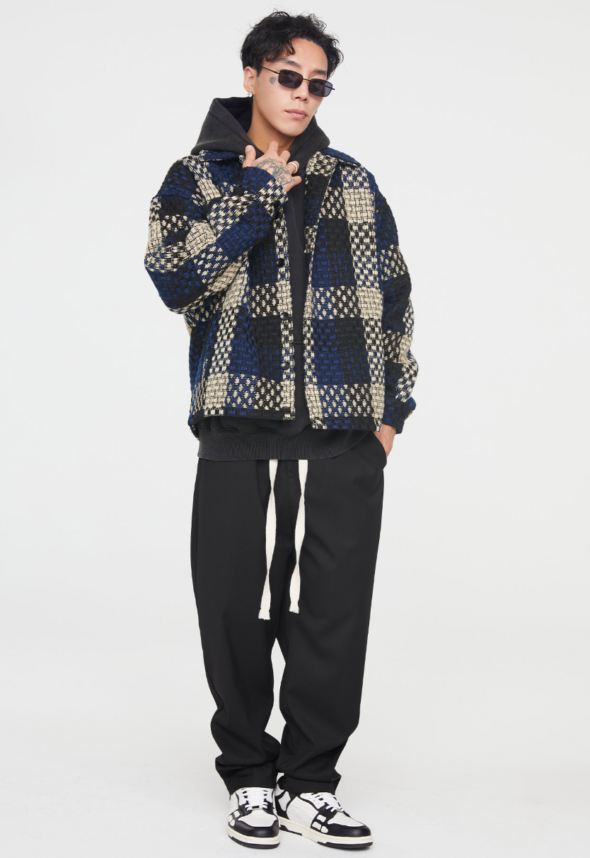 F2CE Tartan Tweed Plaid Shirt Jacket