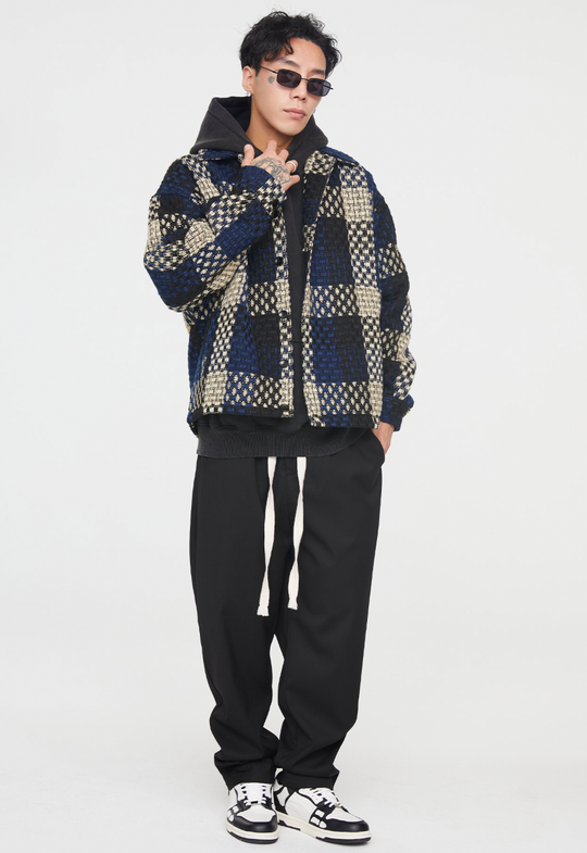 F2CE Tartan Tweed Plaid Shirt Jacket