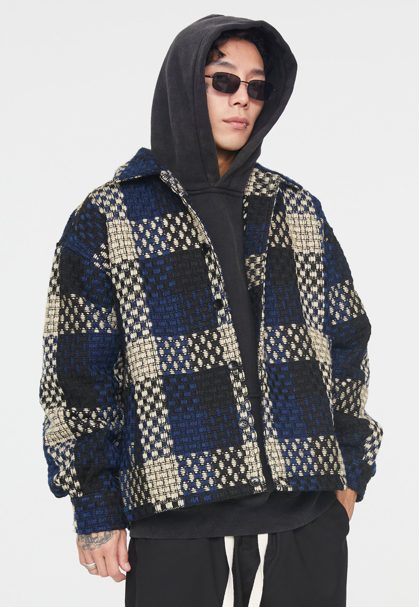F2CE Tartan Tweed Plaid Shirt Jacket