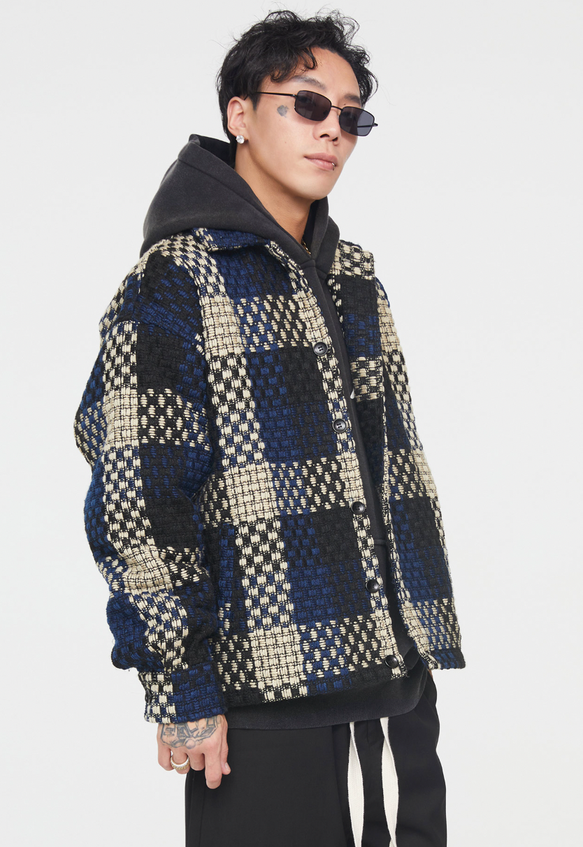 F2CE Tartan Tweed Plaid Shirt Jacket