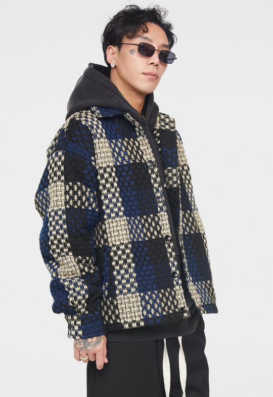 F2CE Tartan Tweed Plaid Shirt Jacket