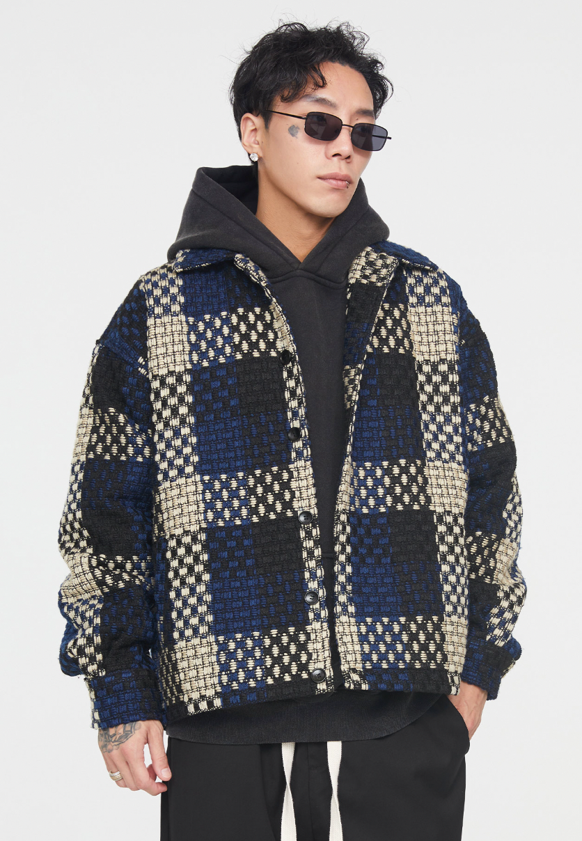 F2CE Tartan Tweed Plaid Shirt Jacket
