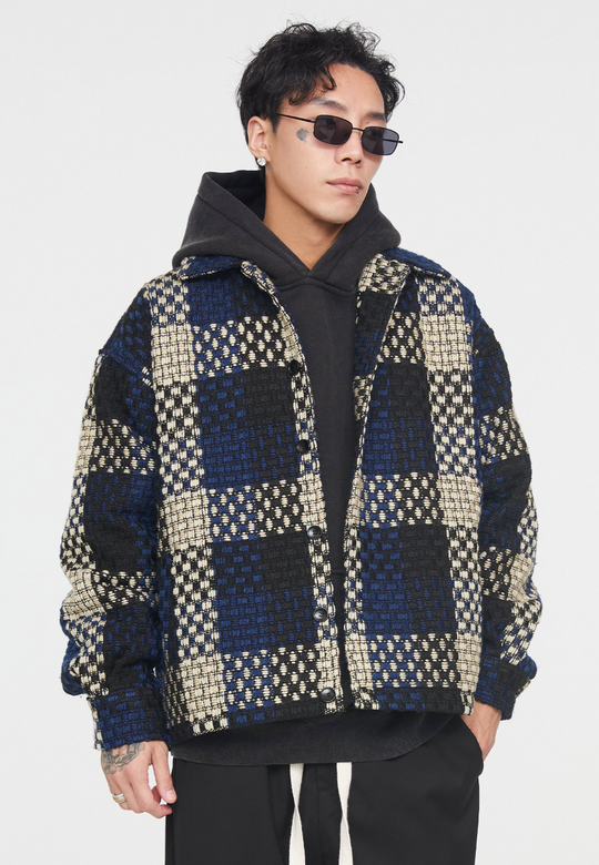 F2CE Tartan Tweed Plaid Shirt Jacket