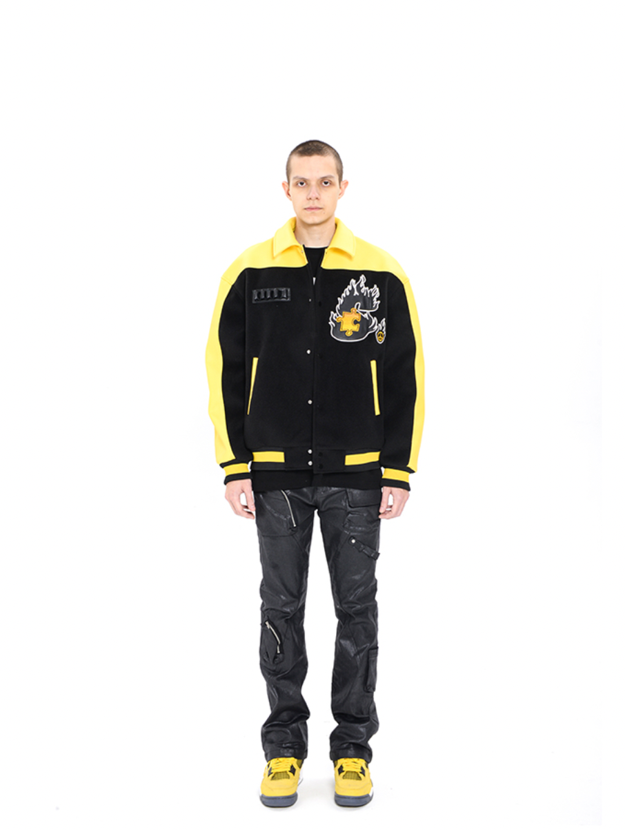 YADcrew STA Underground Patchwork Embroidery Baseball Jacket