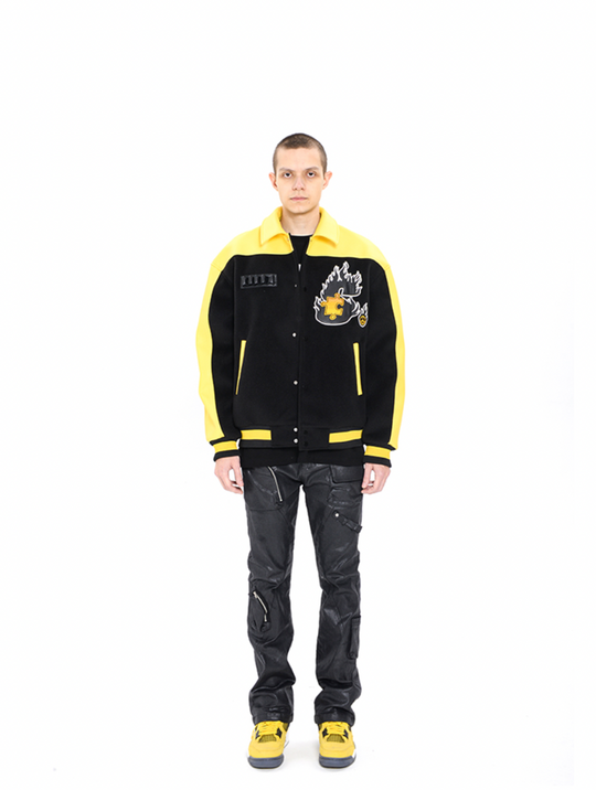 YADcrew STA Underground Patchwork Embroidery Baseball Jacket