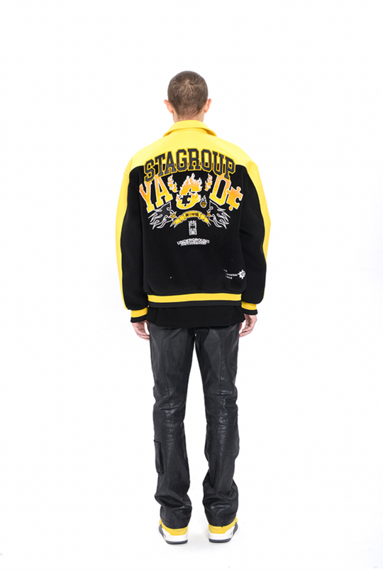 YADcrew STA Underground Patchwork Embroidery Baseball Jacket