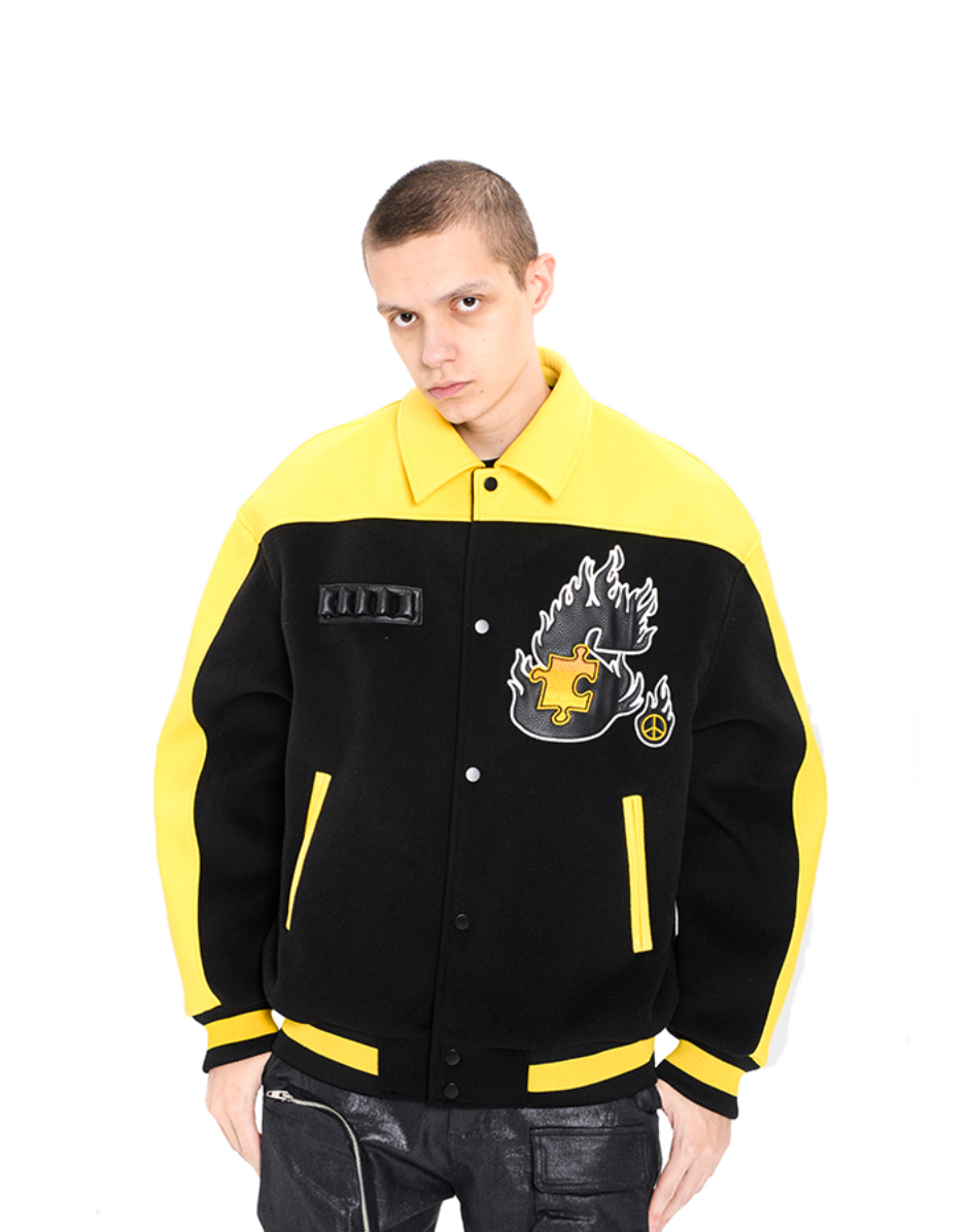 YADcrew STA Underground Patchwork Embroidery Baseball Jacket