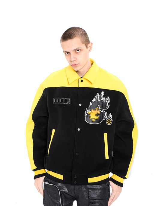 YADcrew STA Underground Patchwork Embroidery Baseball Jacket