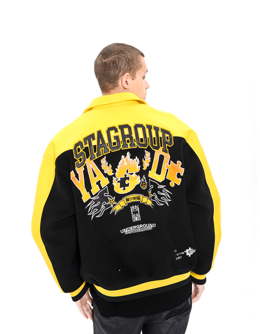 YADcrew STA Underground Patchwork Embroidery Baseball Jacket